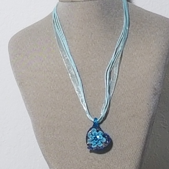 Blue Heart Glass Pendant Necklace - Picture 3 of 6